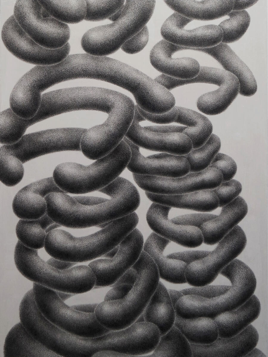 &quot;Emergency Stairwell&quot; 2023 Charcoal &amp; oil on canvas 30&quot; x 40&quot;